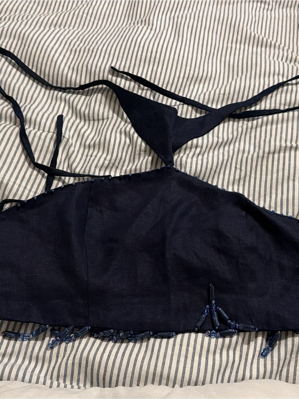 Navy Beaded Halter Crop Top